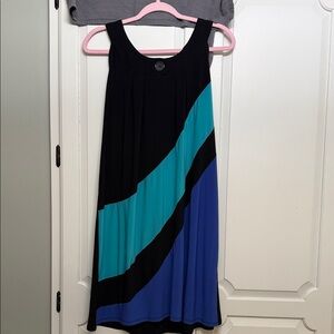 Tiana B. Black and Teal Midi Dress